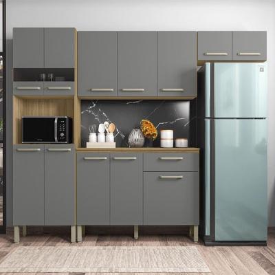 Armário de Cozinha Compacta London 12 Portas 1 Gaveta MDF 250cm Cinza Freijó