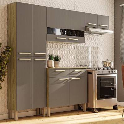 Armário De Cozinha Compacta 10 Portas 2 Gaveta Com Balcão Atenas - Freijó/gris