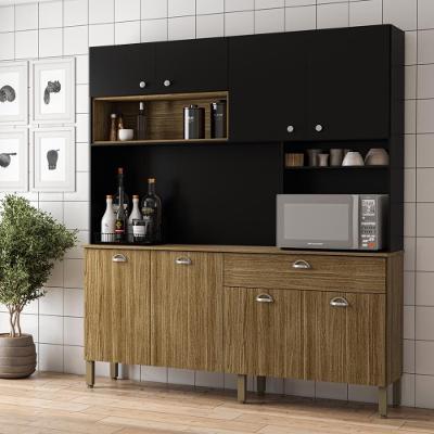 Armario De Cozinha Compacta 8 Portas 1 Gaveta Sydney - Freijó/nero