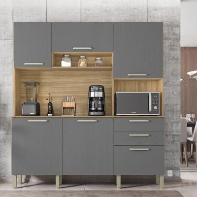 Armario De Cozinha Compacta 6 Portas 2 Gavetas Italia - Freijó/gris