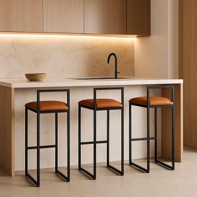 Kit 3 Banquetas Corino Ferro Cozinha Balcão Alta Bistro Caramelo