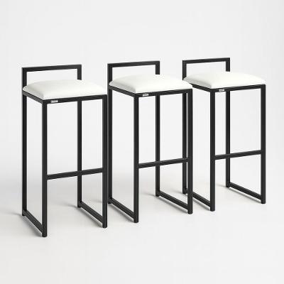 Kit 3 Banquetas Corino Ferro Cozinha Balcão Alta Bistro Cor:branco