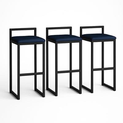 Kit 3 Banquetas Corino Ferro Cozinha Balcão Alta Bistro Cor:azul Marinho