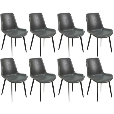 Kit 8 Cadeiras De Jantar Estofada Chicago Base Metal - Cinza Escuro