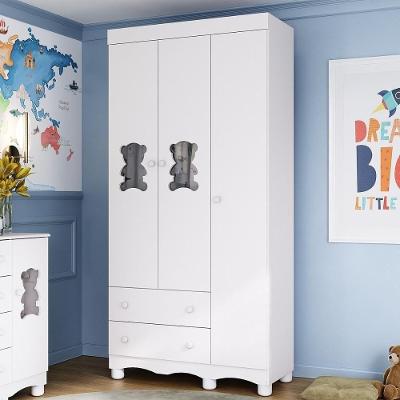 Guarda-roupa Infantil 92cm Com Vidro 3 Portas E 2 Gavetas Ternura Multimóveis Mp4477 Branco Branco