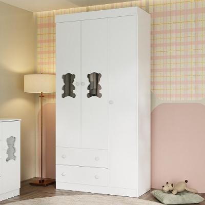 Guarda-roupa Infantil 92cm Com Vidro 3 Portas E 2 Gavetas Teddy Multimóveis Mp4487 Branco Branco