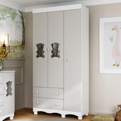 Guarda-roupa Infantil 92cm Com Vidro 3 Portas E 2 Gavetas Ternura Multimóveis Mp4477 Branco/off White Branco/off White