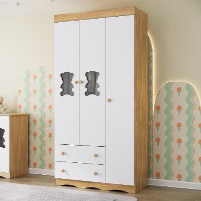 Guarda-roupa Infantil 92cm Com Vidro 3 Portas E 2 Gavetas Doçura Multimóveis Mp4492 Madeirado/branco Madeirado/branco