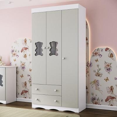 Guarda-roupa Infantil 92cm Com Vidro 3 Portas E 2 Gavetas Doçura Multimóveis Mp4492 Branco/off White Branco/off White