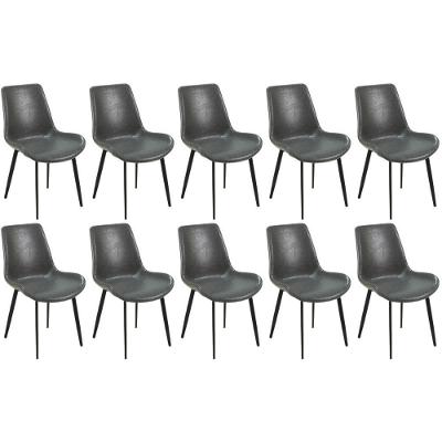 Kit 10 Cadeiras De Jantar Estofada Chicago Base Metal - Cinza Escuro