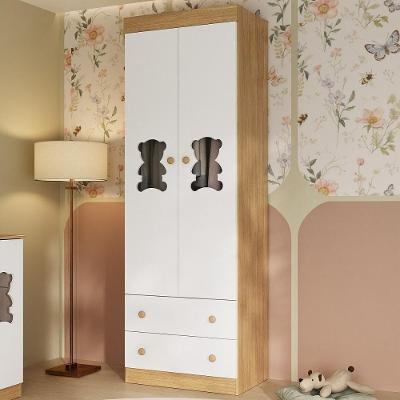 Guarda-roupa Infantil 62cm 2 Portas Com Vidro E 2 Gavetas Teddy Multimóveis Mp4486 Madeirado/branco Madeirado/branco