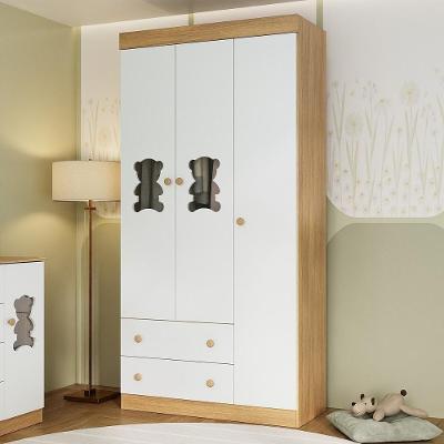 Guarda-roupa Infantil 92cm Com Vidro 3 Portas E 2 Gavetas Teddy Multimóveis Mp4487 Madeirado/branco Madeirado/branco