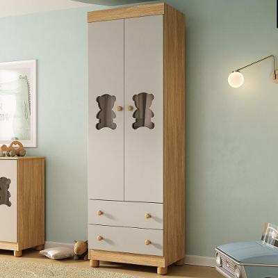 Guarda-roupa Infantil 62cm 2 Portas Com Vidro E 2 Gavetas Fofura Multimóveis Mp4481 Madeirado/off White
