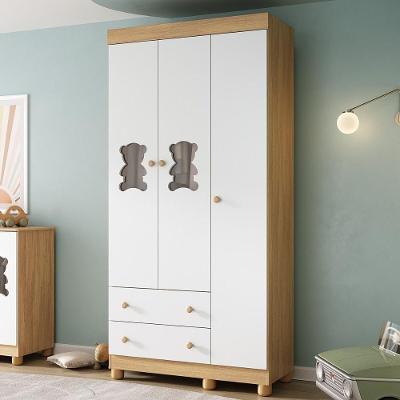 Guarda-roupa Infantil 92cm Com Vidro 3 Portas E 2 Gavetas Fofura Multimóveis Mp4482 Madeirado/branco Madeirado/branco
