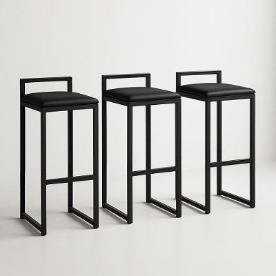 Kit 3 Banquetas Corino Ferro Cozinha Balcão Alta Bistro Preto