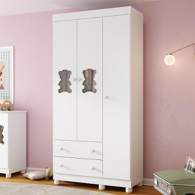 Guarda-roupa Infantil 92cm Com Vidro 3 Portas E 2 Gavetas Fofura Multimóveis Mp4482 Branco Branco