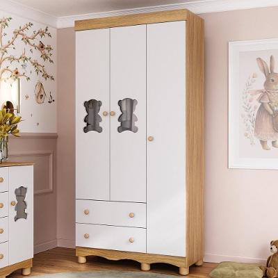 Guarda-roupa Infantil 92cm Com Vidro 3 Portas E 2 Gavetas Ternura Multimóveis Mp4477 Madeirado/branco Madeirado/branco