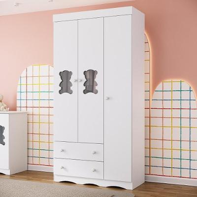 Guarda-roupa Infantil 92cm Com Vidro 3 Portas E 2 Gavetas Doçura Multimóveis Mp4492 Branco Branco