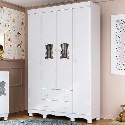 Guarda-roupa Infantil 122cm Com Vidro 4 Portas E 2 Gavetas Ternura Multimóveis Mp4478 Branco Branco