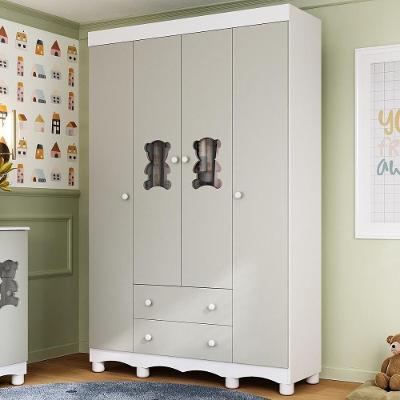 Guarda-roupa Infantil 122cm Com Vidro 4 Portas E 2 Gavetas Ternura Multimóveis Mp4478 Branco/off White Branco/off White
