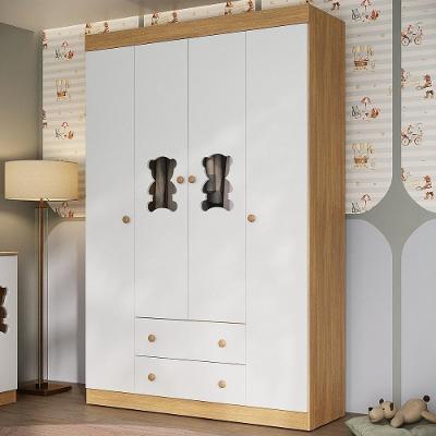 Guarda-roupa Infantil 122cm Com Vidro 4 Portas E 2 Gavetas Teddy Multimóveis Mp4488 Madeirado/branco Madeirado/branco