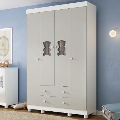 Guarda-roupa Infantil 122cm Com Vidro 4 Portas E 2 Gavetas Fofura Multimóveis Mp4483 Branco/off White Branco/off White