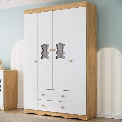 Guarda-roupa Infantil 122cm Com Vidro 4 Portas E 2 Gavetas Doçura Multimóveis Mp4493 Madeirado/branco Madeirado/branco