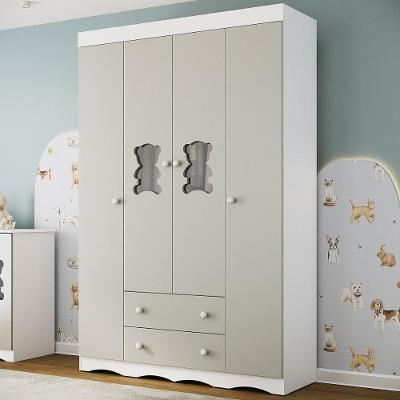 Guarda-roupa Infantil 122cm Com Vidro 4 Portas E 2 Gavetas Doçura Multimóveis Mp4493 Branco/off White Branco/off White