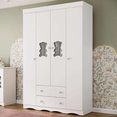 Guarda-roupa Infantil 122cm Com Vidro 4 Portas E 2 Gavetas Doçura Multimóveis Mp4493 Branco Branco