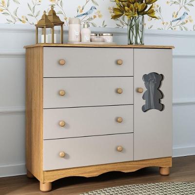 Cômoda Infantil 95cm 1 Porta Com Vidro E 4 Gavetas Ternura Multimóveis Mp4479 Madeirado/off White Madeirado/off White