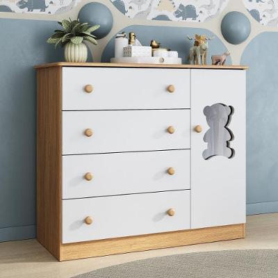 Cômoda Infantil 95cm 1 Porta Com Vidro E 4 Gavetas Teddy Multimóveis Mp4489 Madeirado/branco Madeirado/branco