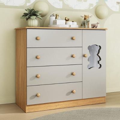 Cômoda Infantil 95cm 1 Porta Com Vidro E 4 Gavetas Teddy Multimóveis Mp4489 Madeirado/off White Madeirado/off White