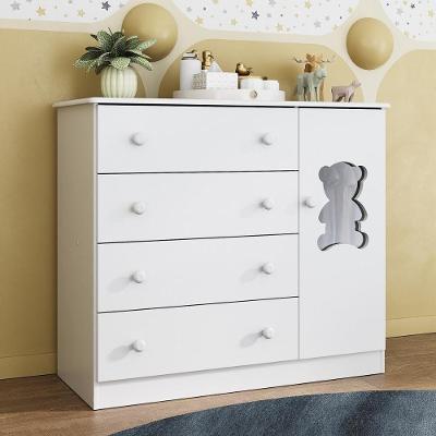 Cômoda Infantil 95cm 1 Porta Com Vidro E 4 Gavetas Teddy Multimóveis Mp4489 Branco Branco