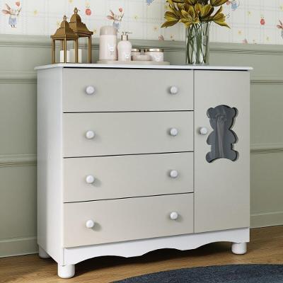 Cômoda Infantil 95cm 1 Porta Com Vidro E 4 Gavetas Ternura Multimóveis Mp4479 Branco/off White Branco/off White