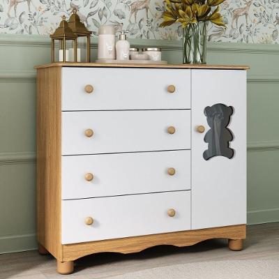 Cômoda Infantil 95cm 1 Porta Com Vidro E 4 Gavetas Ternura Multimóveis Mp4479 Madeirado/branco Madeirado/branco