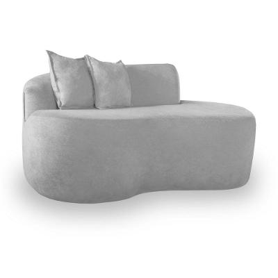 Sofá Sala Curvo 2 Lugares Bouclé Cinza Claro