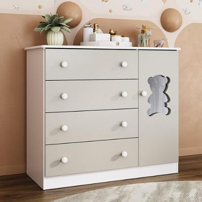 Cômoda Infantil 95cm 1 Porta Com Vidro E 4 Gavetas Teddy Multimóveis Mp4489 Branco/off White Branco/off White
