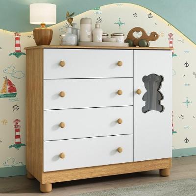 Cômoda Infantil 95cm 1 Porta Com Vidro E 4 Gavetas Fofura Multimóveis Mp4484 Madeirado/branco Madeirado/branco