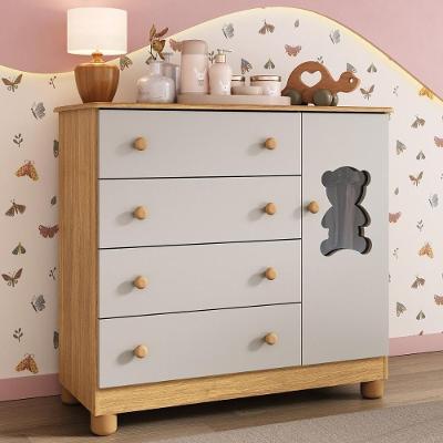 Cômoda Infantil 95cm 1 Porta Com Vidro E 4 Gavetas Fofura Multimóveis Mp4484 Madeirado/off White Madeirado/off White