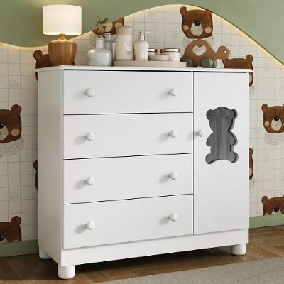 Cômoda Infantil 95cm 1 Porta Com Vidro E 4 Gavetas Fofura Multimóveis Mp4484 Branco Branco