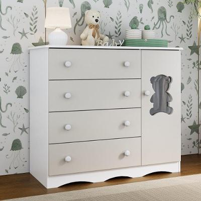 Cômoda Infantil 95cm 1 Porta Com Vidro E 4 Gavetas Doçura Multimóveis Mp4494 Branco/off White Branco/off White
