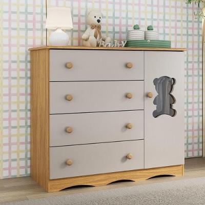 Cômoda Infantil 95cm 1 Porta Com Vidro E 4 Gavetas Doçura Multimóveis Mp4494 Madeirado/off White Madeirado/off White