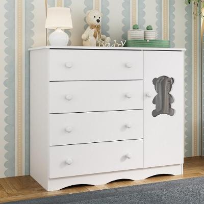 Cômoda Mp4494 Infantil 4 Gavetas 1 Porta em Mdf com Puxador Plástico Branco