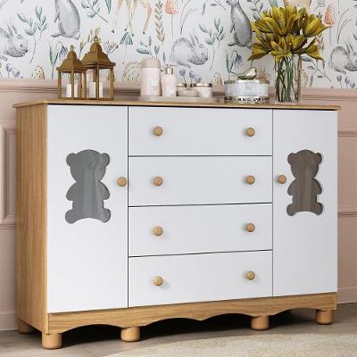 Cômoda Infantil 125cm 2 Portas Com Vidro E 4 Gavetas Ternura Multimóveis Mp4480 Madeirado/branco Madeirado/branco