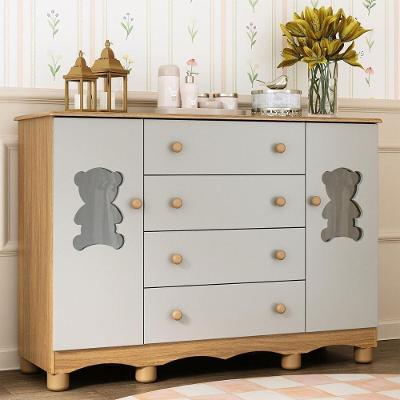 Cômoda Infantil Mp4480 4 Gavetas em Mdf com Puxador Plástico Branco com Portas de Vidro