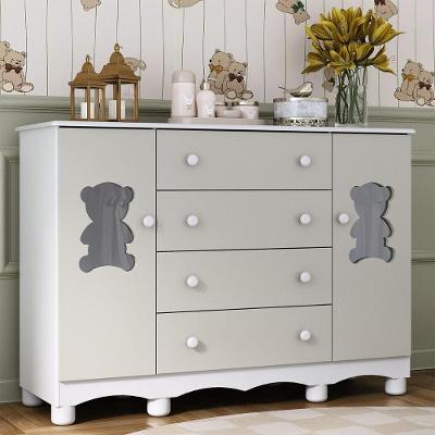 Cômoda Infantil Mp4480 4 Gavetas em Mdf com Puxador Plástico Branco Fosco 2 Portas