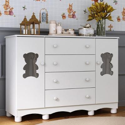 Cômoda Infantil 125cm 2 Portas Com Vidro E 4 Gavetas Ternura Multimóveis Mp4480 Branco Branco