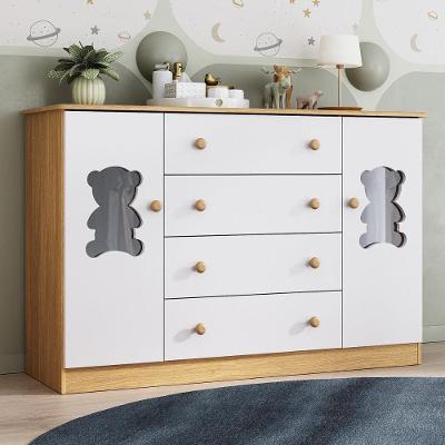 Cômoda Infantil Mp4490 4 Gavetas Mdf com Puxador Plástico Branco com Portas de Vidro Natural