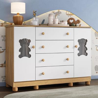 Cômoda Infantil 125cm 2 Portas Com Vidro E 4 Gavetas Fofura Multimóveis Mp4485 Madeirado/branco Madeirado/branco
