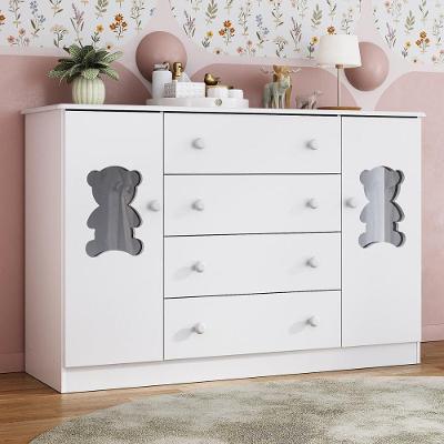 Cômoda Infantil 125cm 2 Portas Com Vidro E 4 Gavetas Teddy Multimóveis Mp4490 Branco Branco